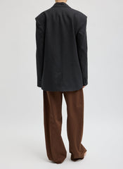 Stretch Linen Viscose Side Cut Blazer | Tibi Black