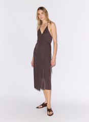 Summer Slip Wrap Dress | Tibi Chocolate Brown
