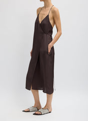 Summer Slip Wrap Dress | Tibi Chocolate Brown