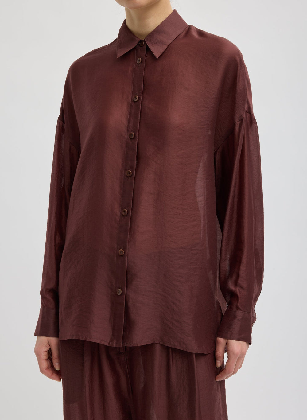 Summer Voile Oversized Shirt | Tibi Russet Brown