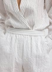 Crinkle Stripe Summer Suiting Pull On Shorts | Tibi Ivory Multi