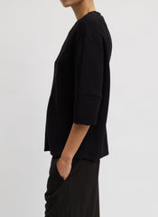 Viscose Plisse Hinged Short Sleeve Top | Tibi Black