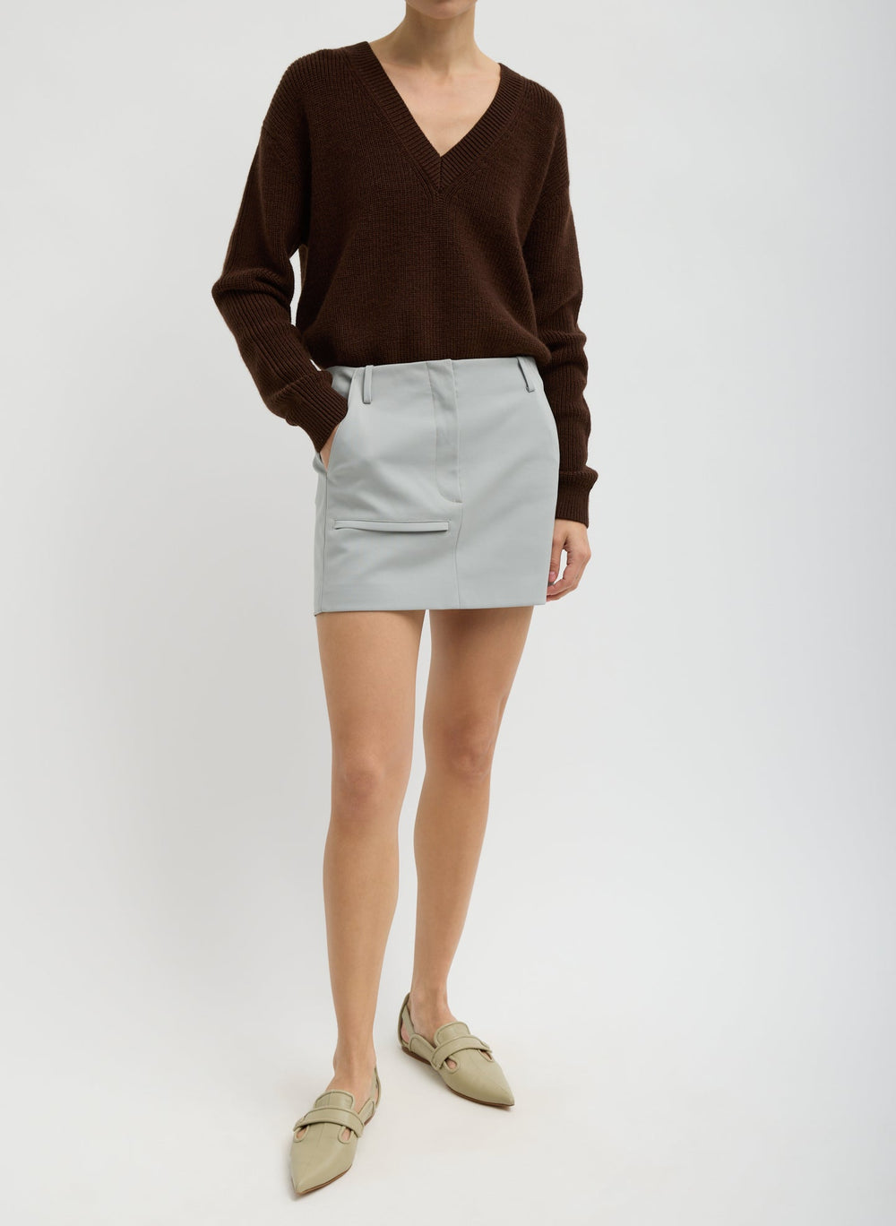 Compact Tech Knit Mini Skirt | Tibi Light Grey