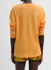 Sheer Crepe Knit Crewneck Unisex Long Sleeve T-Shirt | Tibi Orange
