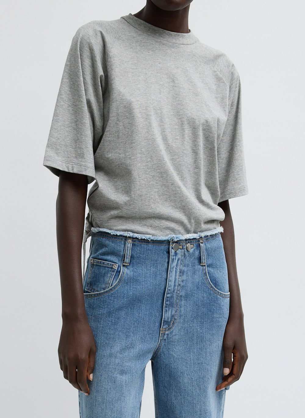 Short Sleeve T-Shirt With Shirred Back | Tibi Heather Grey