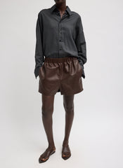 Leather Pull On Short | Tibi Brown