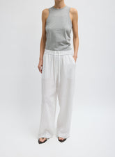 Crinkle Stripe Summer Suiting Wide Leg Pull On Pant | Tibi Ivory Multi