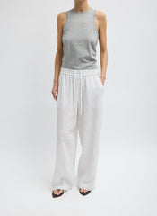 Crinkle Stripe Summer Suiting Wide Leg Pull On Pant | Tibi Ivory Multi