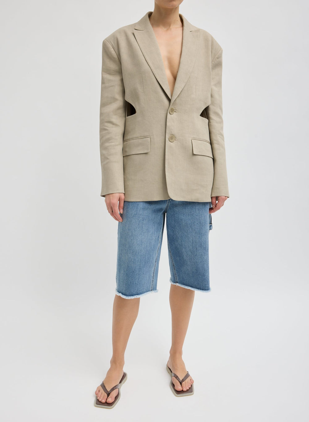 Stretch Linen Viscose Side Cut Blazer | Tibi Sandstone