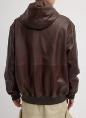 Leather Zip Up Hoodie Jacket | Tibi Brown