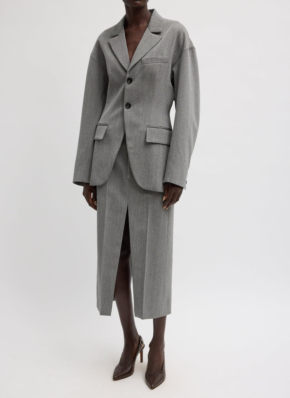 Structured Wool Sculpted Blazer | Tibi Grey Multi