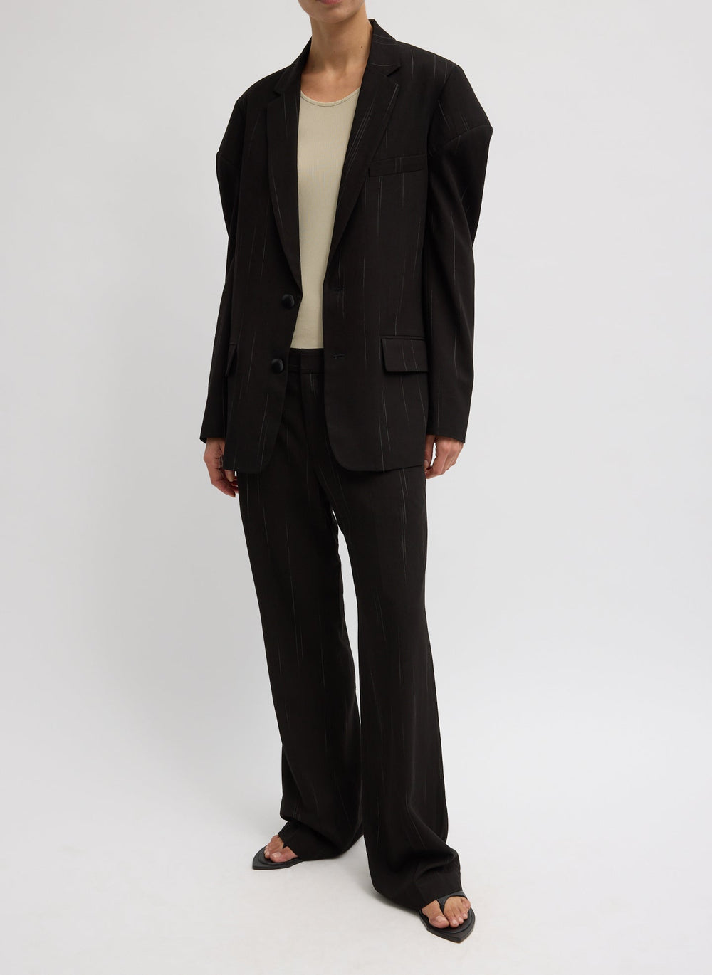 Viscose Suiting Hinged Sleeve Blazer | Tibi Black Multi