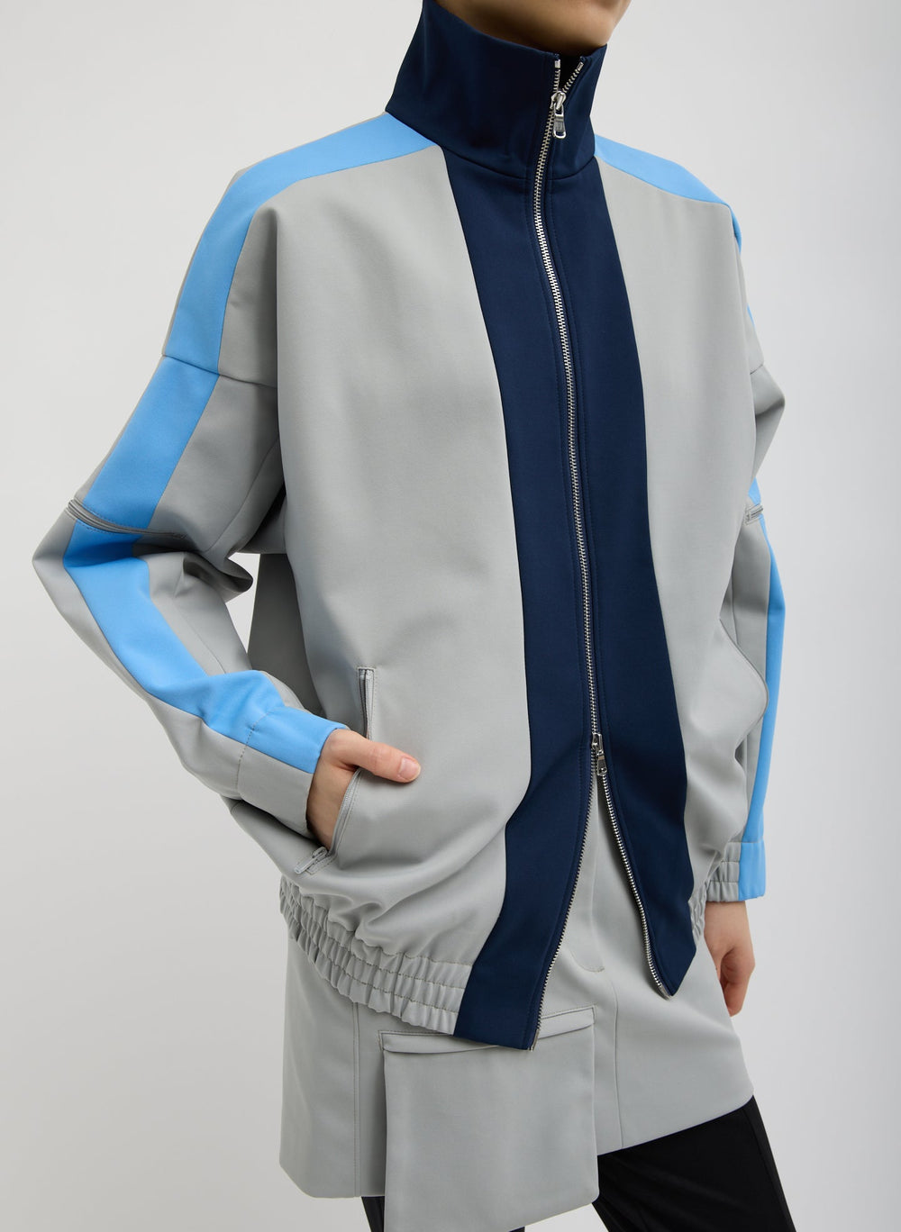 Compact Tech Knit Bomber | Tibi Light Grey Multi