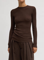 Ribbed Sweater Crewneck Pullover | Tibi Hickory Brown