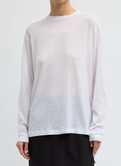 Sheer Crepe Knit Crewneck Unisex Long Sleeve T-Shirt | Tibi White
