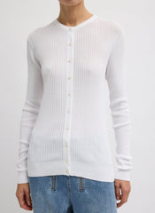 Ribbed Sweater Slim Cardigan | Tibi White
