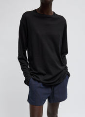 Sheer Crepe Knit Crewneck Unisex Long Sleeve T-Shirt | Tibi Black