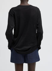 Sheer Crepe Knit Crewneck Unisex Long Sleeve T-Shirt | Tibi Black