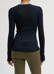 Ribbed Sweater Crewneck Pullover | Tibi Navy