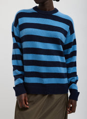 Striped Cashmere Crewneck Easy Pullover | Tibi Navy Multi