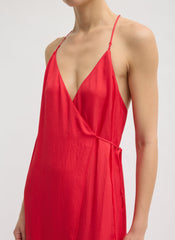 Summer Slip Wrap Dress | Tibi Faded Red