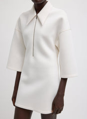 Bonded Viscose Zip Front Short Sleeve Slim Tunic | Tibi Ivory