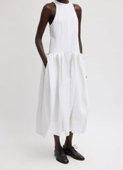 Compact Eco Poplin Pinched Pleat Dress | Tibi White