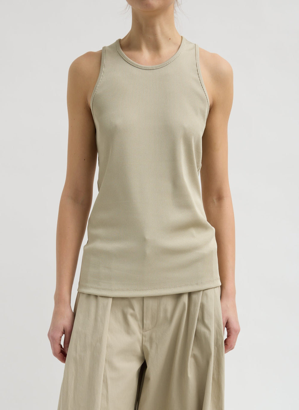 Stretch Luxe Ribbed Tank Top | Tibi Taupe