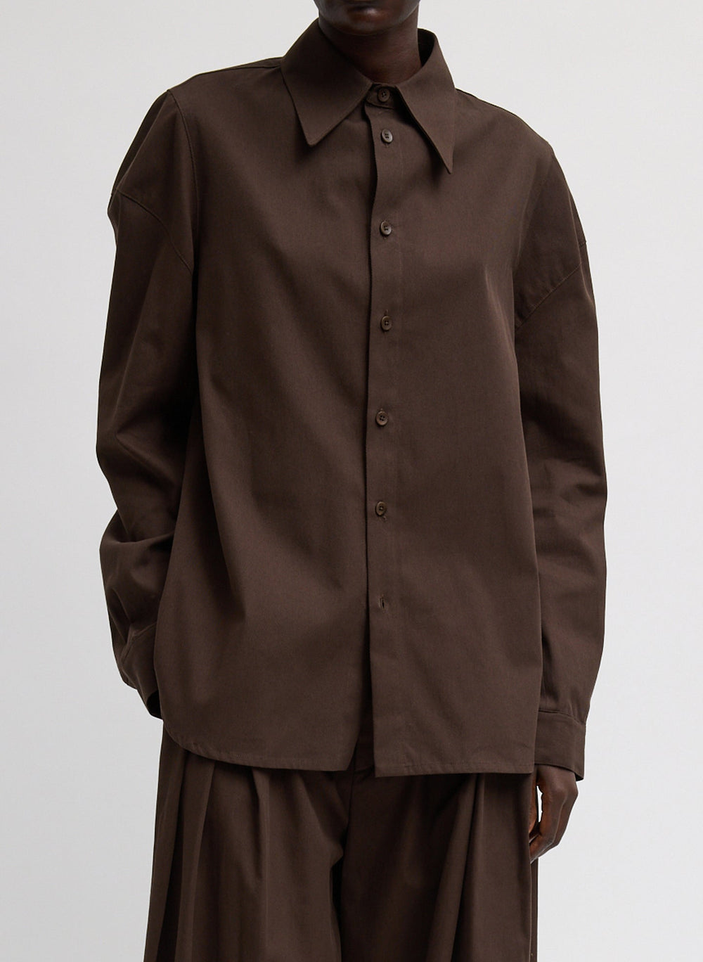 Luxe Spring Twill Hinged Shirt | Tibi Hickory Brown