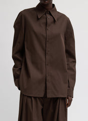 Luxe Spring Twill Hinged Shirt | Tibi Hickory Brown