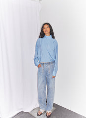 Ultra Light Silk Tencel Funnel Neck Shirt | Tibi Blue