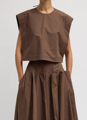 Compact Eco Poplin Cropped Square Top | Tibi Sepia Brown