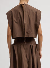 Compact Eco Poplin Cropped Square Top | Tibi Sepia Brown