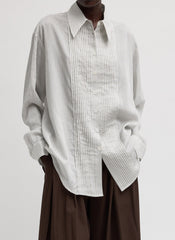 Ultra Light Silk Tencel Striped Pintucked Shirt | Tibi White Grey Multi