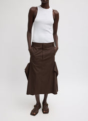 Luxe Spring Twill Tucked Pleat Skirt | Tibi Hickory Brown