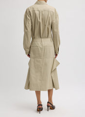 Luxe Spring Twill Tucked Pleat Skirt | Tibi Taupe