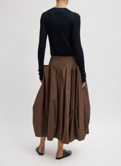 Compact Eco Poplin Pinched Pleat Full Skirt | Tibi Sepia Brown