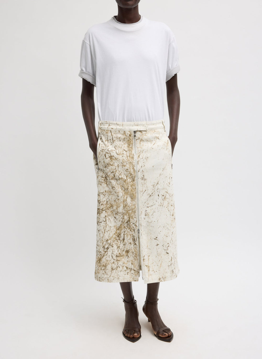 Calcimin Denim Midi Trouser Zip Skirt | Tibi Ivory Multi