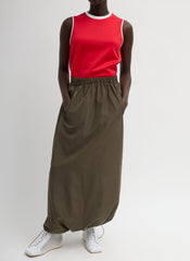Italian Sporty Nylon Maxi Anorak Skirt | Tibi Dark Hazelnut