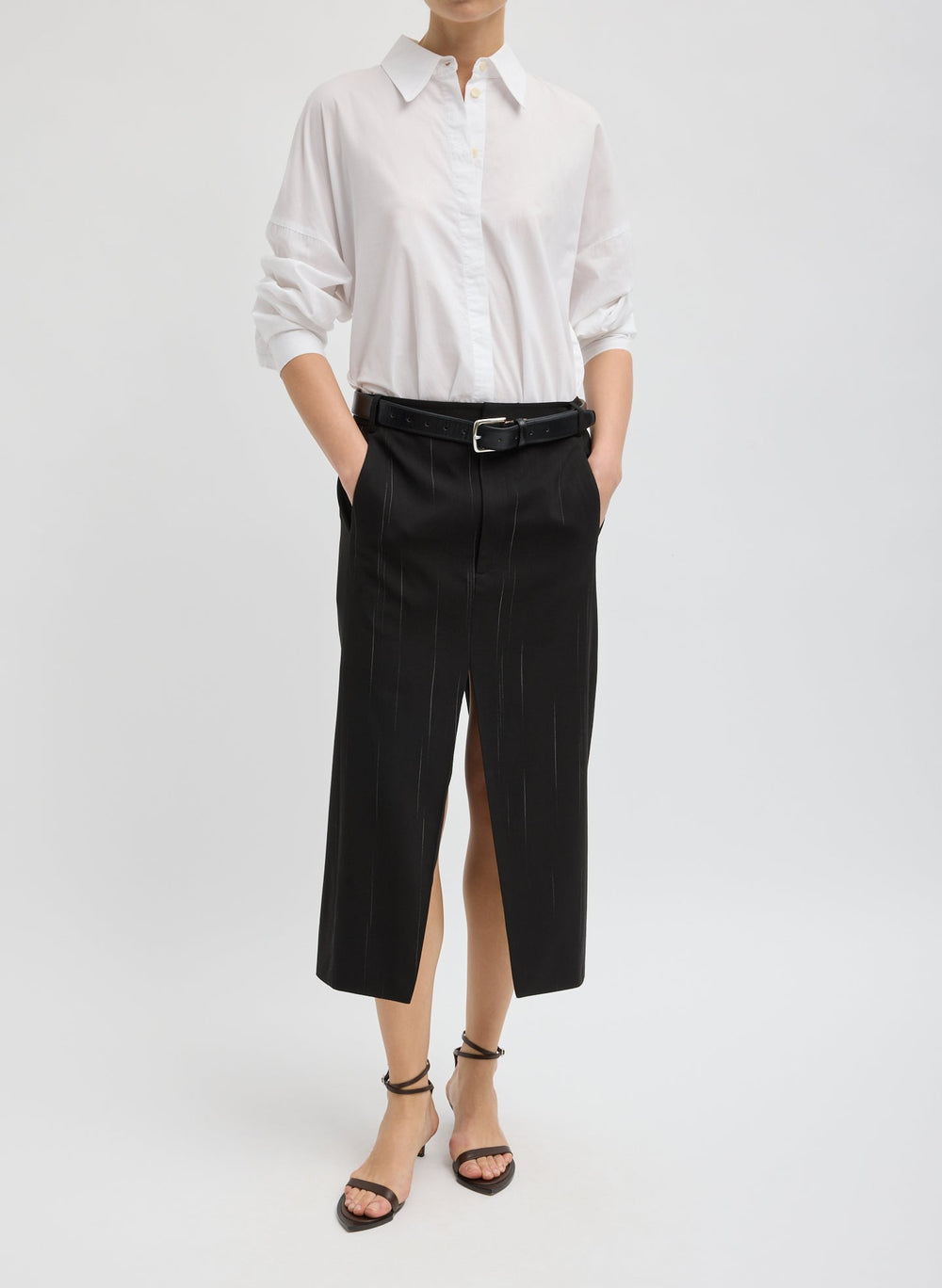 Viscose Suiting Midi Trouser Skirt | Tibi Black Multi