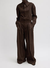 Luxe Spring Twill Tucked Pleated Wide Leg Trouser | Tibi Hickory Brown