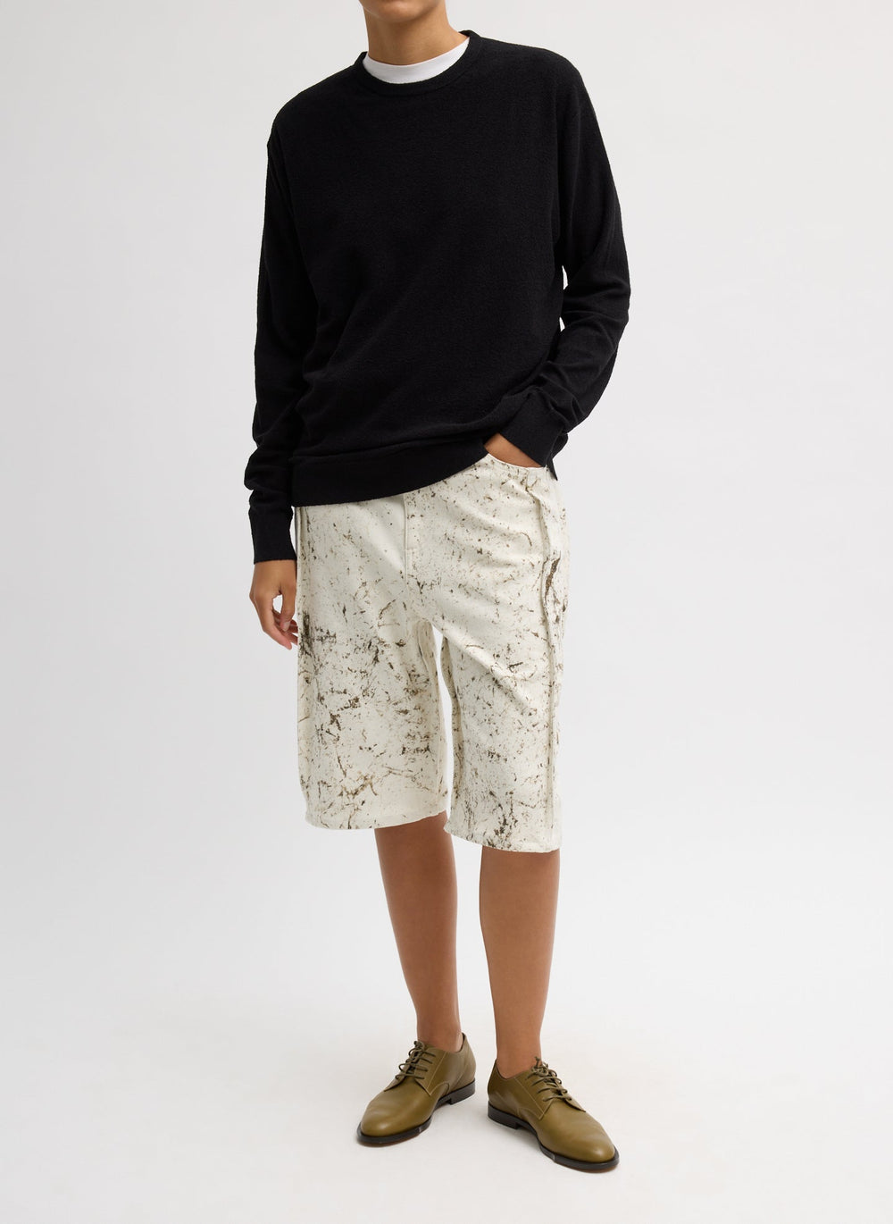 Calcimin Denim Tuck Jean Shorts | Tibi Ivory Multi