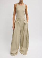 Luxe Spring Twill Tucked Pleated Wide Leg Trouser | Tibi Taupe