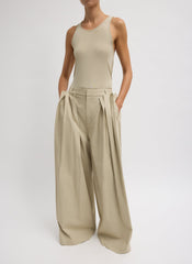 Luxe Spring Twill Tucked Pleated Wide Leg Trouser | Tibi Taupe