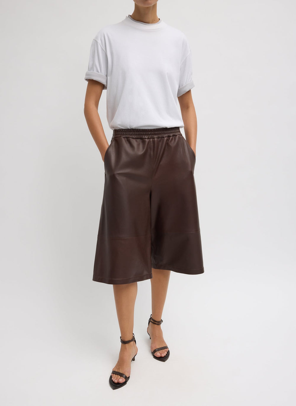 Leather Relaxed Long Short | Tibi Brown