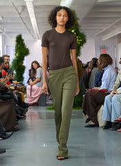 Spring Bonded Twill Elfie Trousers With Slits | Tibi Nori Green