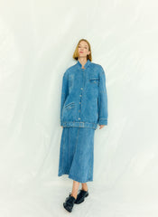 Classic Denim Sculpted Silke Skirt | Tibi Classic Blue