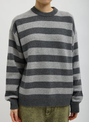 Striped Cashmere Crewneck Easy Pullover | Tibi Grey Multi