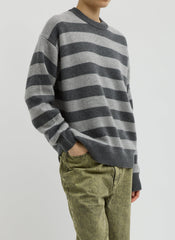 Striped Cashmere Crewneck Easy Pullover | Tibi Grey Multi