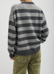 Striped Cashmere Crewneck Easy Pullover | Tibi Grey Multi